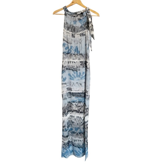 Reiss Ezra Multi Blue Printed Sleeveless High Neck Bow Maxi Dress size 0 - Picture 2 of 8